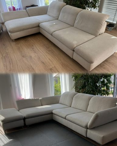 Ecksofa Reinigung – Vorher & Nachher Ergebnis Polsterreinigung Sofa vorher nachher Ecksofa Reinigung vor Ort